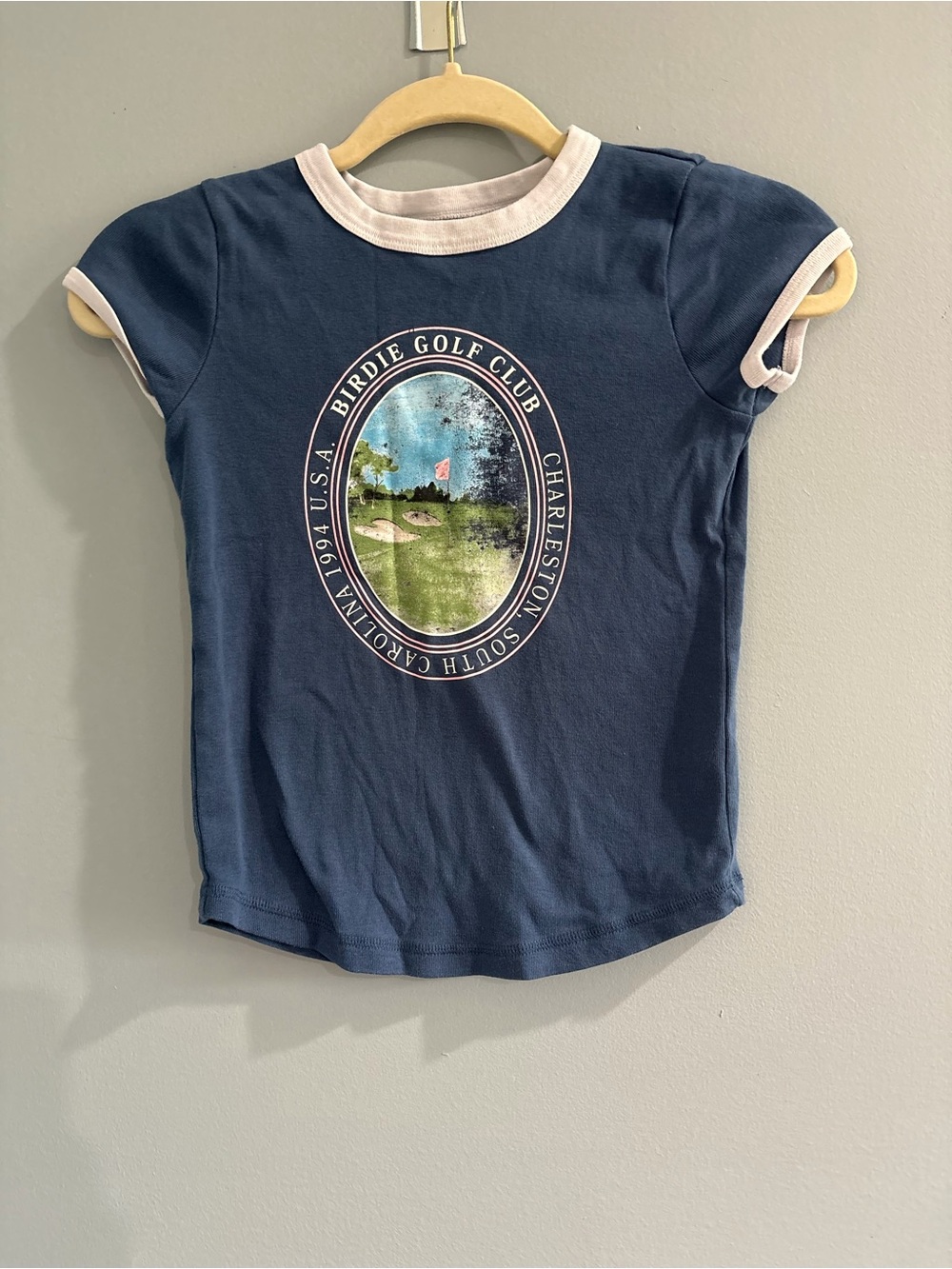 Abercrombie & Fitch Navy Ringer Tee with Golf Course Graphic